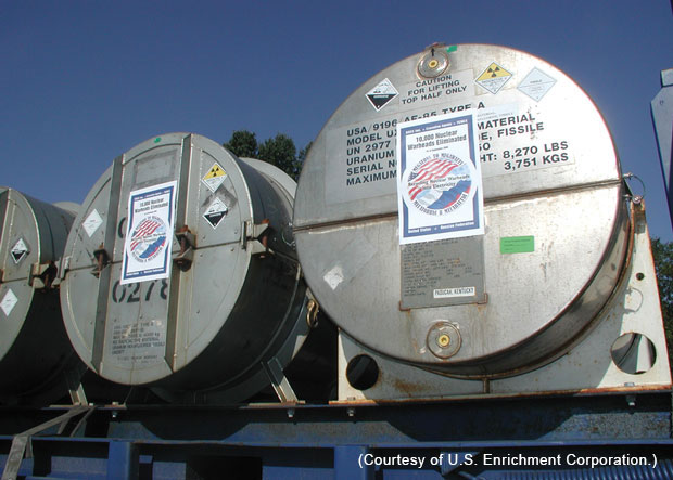 Environmental Report In its 20th year of operation in 2013, the U.S.–Russia Highly Enriched Uranium (HEU) Purchase Agreement achieved its goal of converting more than 500 metric tons of HEU to safer low-enriched uranium for use in American nuclear power plants (shipping containers are shown). Livermore researchers supported the HEU Transparency Program by serving on and coordinating the U.S. monitoring team. They provided advanced equipment such as an LLNL-developed portable nondestructive assay system and 