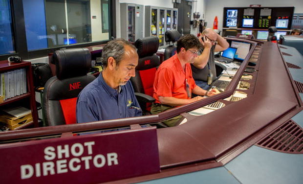 Environmental Report Preparing for the fiscal year’s 300th laser target shot in the National Ignition Facility Control Room are (from left) Shot Director Dean Latray, Operations Manager Bruno Van Wonterghem, and Lead Operator Rod Rinnert. The stretch goal for FY 2015 was met on August 13, 2015, more than six weeks early. The final total for the year was 356 shots. cover.