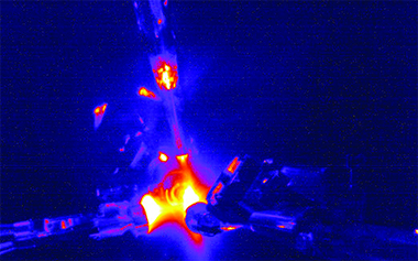 A shot-time image captures an experiment simulating stellar nucleosynthesis.