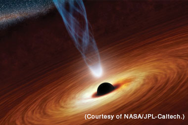 Environmental Report An artist’s conception of a supermassive black hole surrounded by an accretion disk, with an outflowing jet of energetic particles believed to be powered by the black hole’s spin. cover.