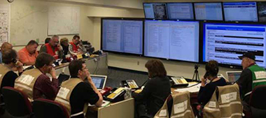 The Emergency Operations Center provides centralized coordination of response activities. In an actual emergency, the center would be assisted by trained employee volunteers, who periodically practice in drills and exercises.