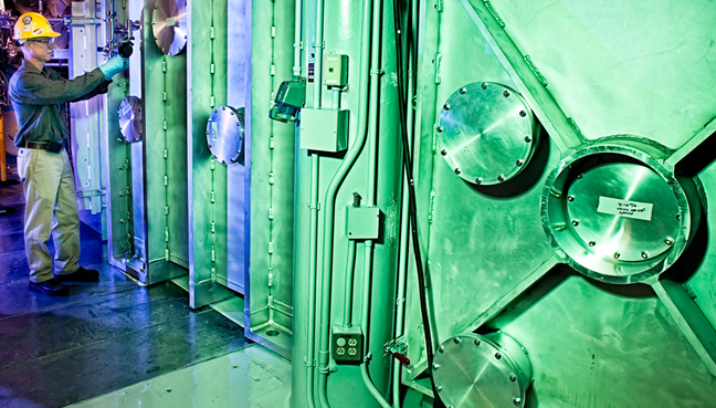 A large compressor chamber outside the target chamber at the National Ignition Facility (NIF)