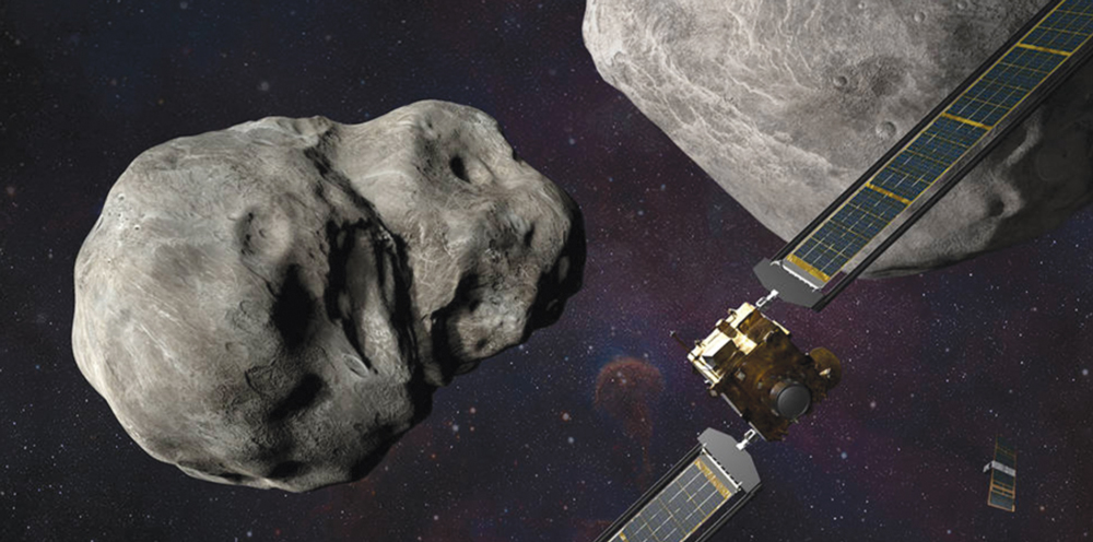 Depiction of NASA’s upcoming planetary defense test, targeted at an asteroid called Dimorphos