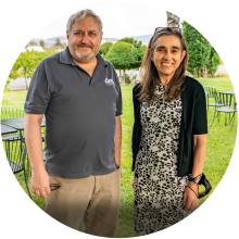 The two LLNL Directors in FY 2021 pose: William Goldstein and Kimberly Budil